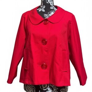 Persaman New York Red Twill Weave Cape Cropped Jacket